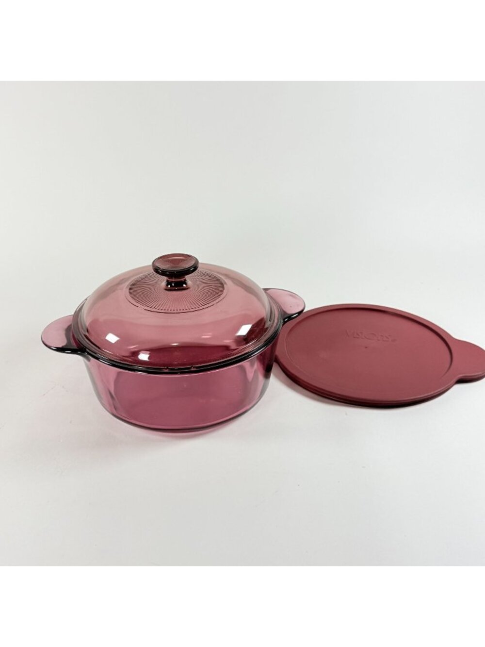 Visions Corning 2.5L Cranberry Glass Casserole Dish With Lid Plastic Cover 1156